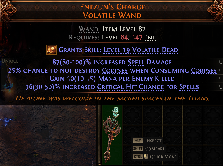 MMOJUGG Path of Exile 2 ENEZUN'S CHARGE VOLATILE WAND#1145937 Details View of Item Function and Use