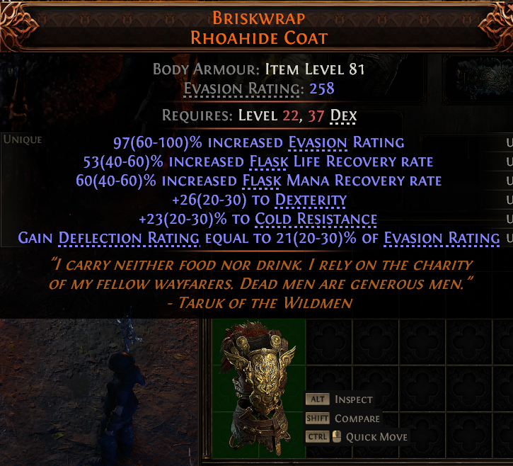 MMOJUGG Path of Exile 2 BRISKWRAP RHOAHIDE COAT#1145940 Details View of Item Function and Use
