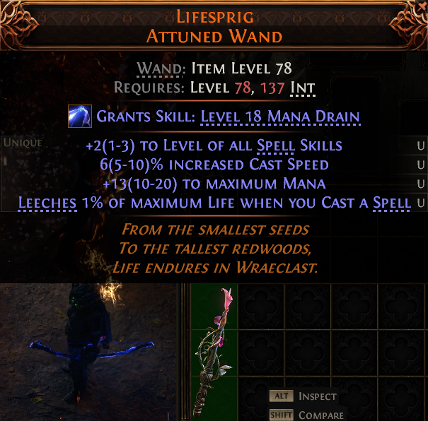MMOJUGG Path of Exile 2 LIFESPRIG ATTUNED WAND#1145942 Details View of Item Function and Use
