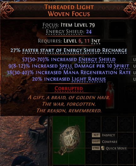 MMOJUGG Path of Exile 2 THREADED LIGHT WOVEN FOCUS#1146065 Details View of Item Function and Use