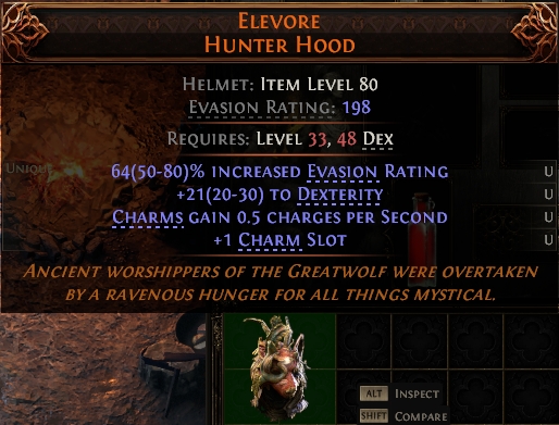 MMOJUGG Path of Exile 2 ELEVORE HUNTER HOOD#1146078 Details View of Item Function and Use
