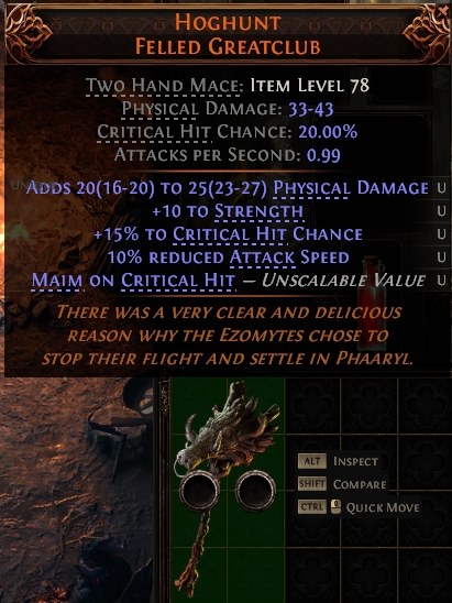 MMOJUGG Path of Exile 2 HOGHUNT FELLED GREATCLUB#1146081 Details View of Item Function and Use