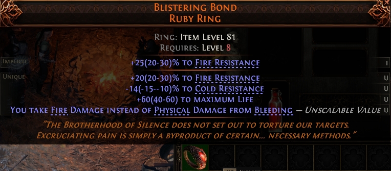 MMOJUGG Path of Exile 2 BLISTERING BOND RUBY RING#1146093 Details View of Item Function and Use