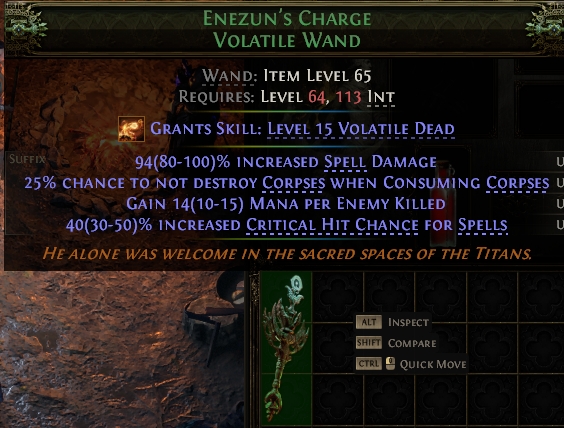 MMOJUGG Path of Exile 2 ENEZUN'S CHARGE VOLATILE WAND#1146094 Details View of Item Function and Use