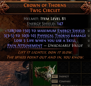 MMOJUGG Path of Exile 2 CROWN OF THORNS TWIG CIRCLET#1146100 Details View of Item Function and Use