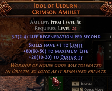 MMOJUGG Path of Exile 2 IDOL OF ULDURN CRIMSON AMULET#1146112 Details View of Item Function and Use