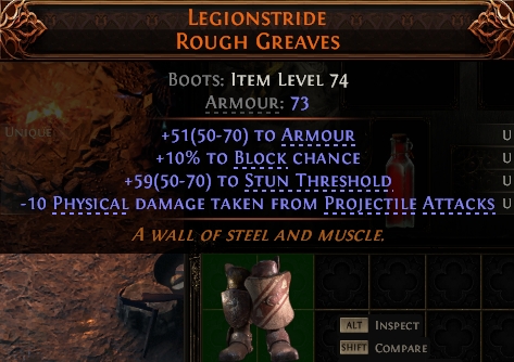 MMOJUGG Path of Exile 2 LEGIONSTRIDE ROUGH GREAVES#1146120 Details View of Item Function and Use