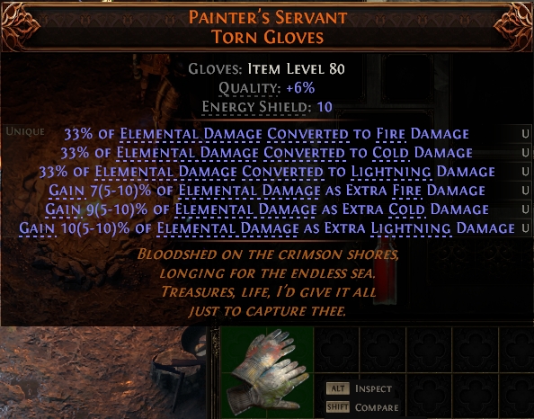 MMOJUGG Path of Exile 2 PAINTER'S SERVANT TORN GLOVES#1146126 Details View of Item Function and Use