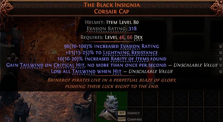 MMOJUGG Path of Exile 2 THE BLACK INSIGNIA CORSAIR CAP#1146129 Details View of Item Function and Use
