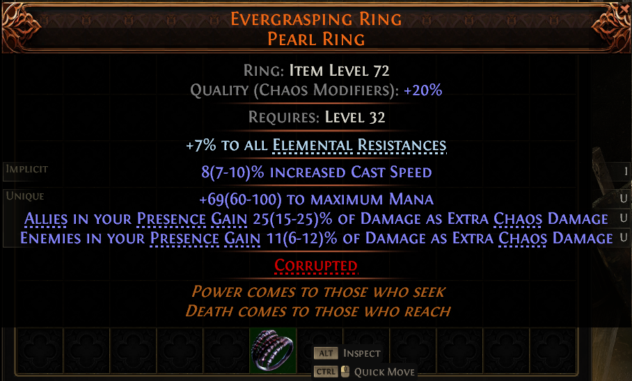 MMOJUGG Path of Exile 2 EVERGRASPING RING PEARL RING#1146209 Details View of Item Function and Use