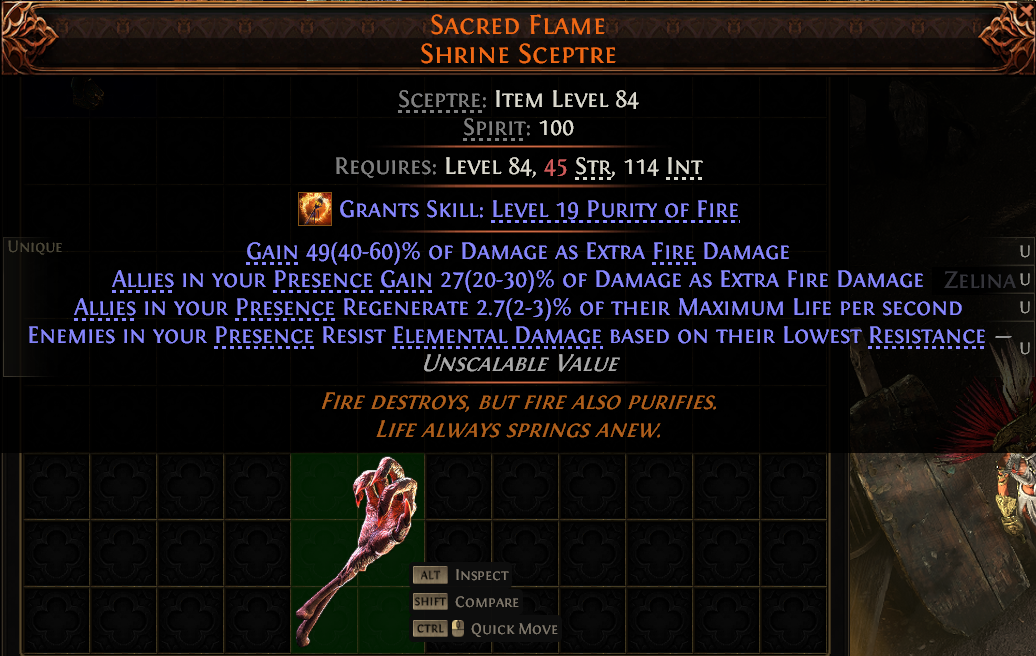 MMOJUGG Path of Exile 2 SACRED FLAME SHRINE SCEPTRE#1146214 Details View of Item Function and Use