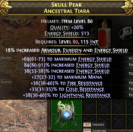 MMOJUGG Path of Exile 2 SKULL PEAK ANCESTRAL TIARA#1146342 Details View of Item Function and Use