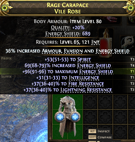 MMOJUGG Path of Exile 2 RAGE CARAPACE VILE ROBE#1146343 Details View of Item Function and Use