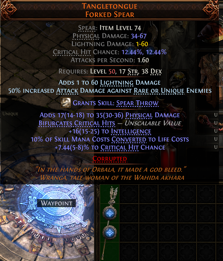 MMOJUGG Path of Exile 2 TANGLETONGUE FORKED SPEAR#1146388 Details View of Item Function and Use