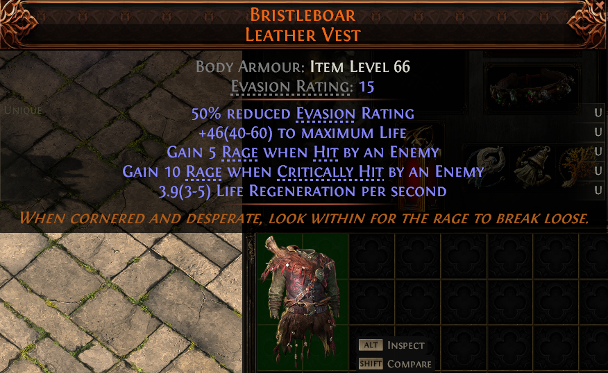 MMOJUGG Path of Exile 2 BRISTLEBOAR LEATHER VEST#1146404 Details View of Item Function and Use