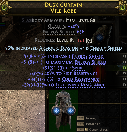 MMOJUGG Path of Exile 2 DUSK CURTAIN VILE ROBE#1146819 Details View of Item Function and Use