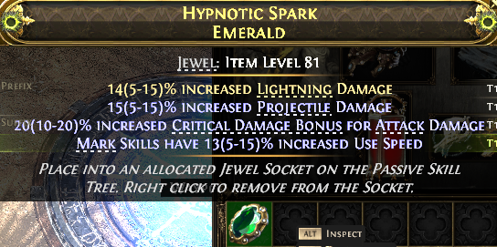 MMOJUGG Path of Exile 2 HYPNOTIC SPARK EMERALD#1146918 Details View of Item Function and Use