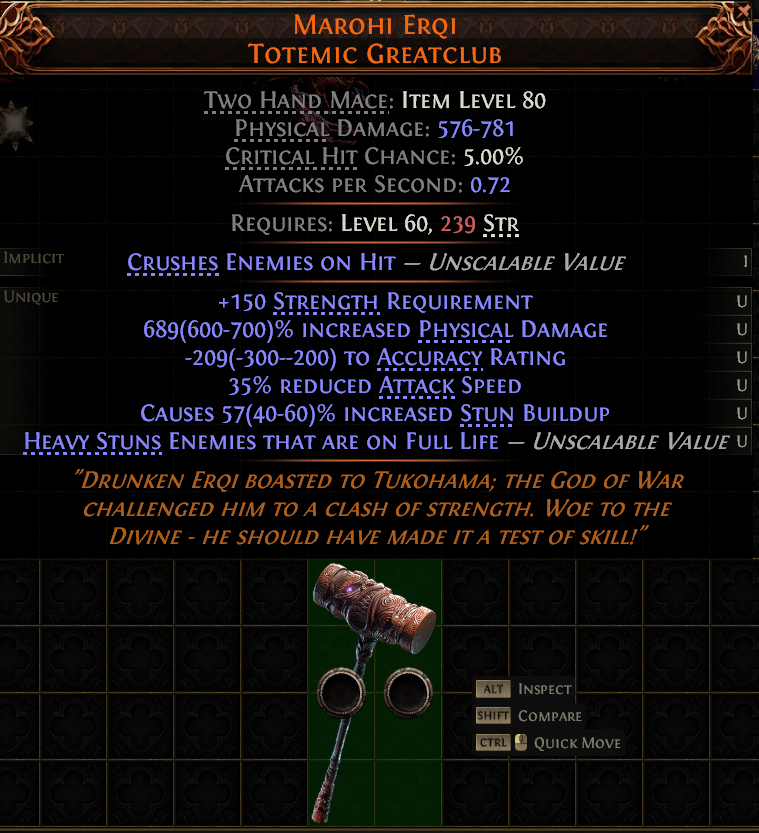 MMOJUGG Path of Exile 2 MAROHI ERQI TOTEMIC GREATCLUB#1147336 Details View of Item Function and Use