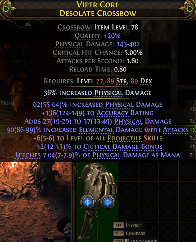 MMOJUGG Path of Exile 2 VIPER CORE DESOLATE CROSSBOW#1147675 Details View of Item Function and Use