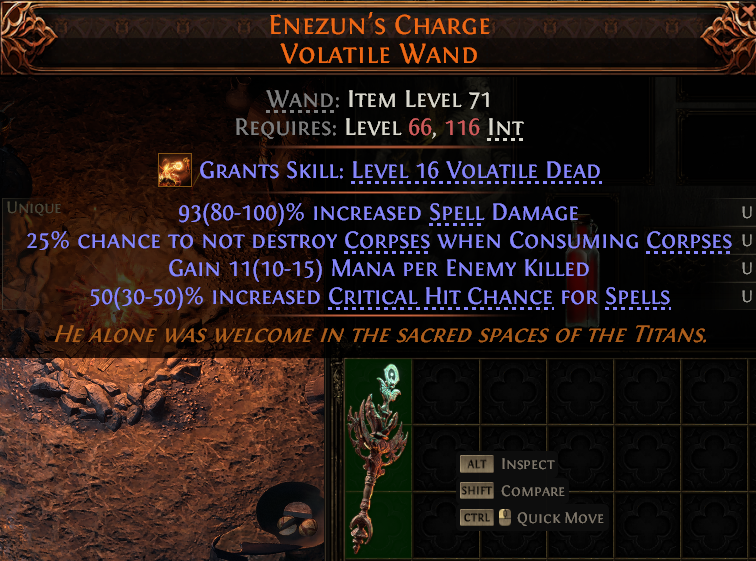 MMOJUGG Path of Exile 2 ENEZUN'S CHARGE VOLATILE WAND#1147683 Details View of Item Function and Use