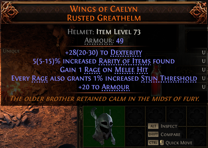 MMOJUGG Path of Exile 2 WINGS OF CAELYN RUSTED GREATHELM#1147685 Details View of Item Function and Use