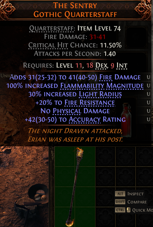 MMOJUGG Path of Exile 2 THE SENTRY GOTHIC QUARTERSTAFF#1147687 Details View of Item Function and Use