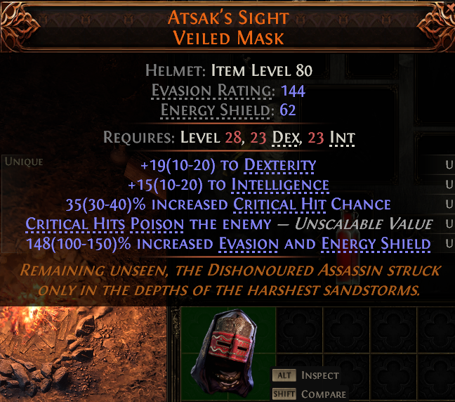 MMOJUGG Path of Exile 2 ATSAK'S SIGHT VEILED MASK#1147700 Details View of Item Function and Use