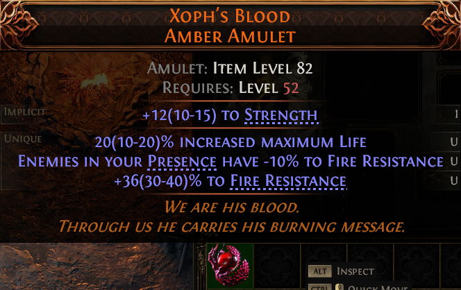 MMOJUGG Path of Exile 2 XOPH'S BLOOD AMBER AMULET#1147758 Details View of Item Function and Use