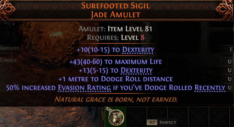MMOJUGG Path of Exile 2 SUREFOOTED SIGIL JADE AMULET#1147759 Details View of Item Function and Use
