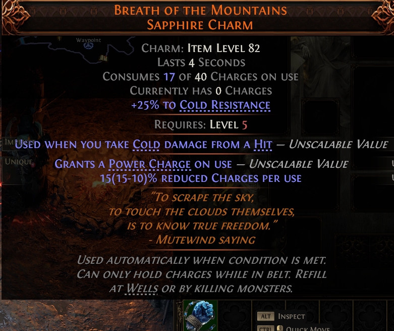 MMOJUGG Path of Exile 2 BREATH OF THE MOUNTAINS SAPPHIRE CHARM#1147776 Details View of Item Function and Use