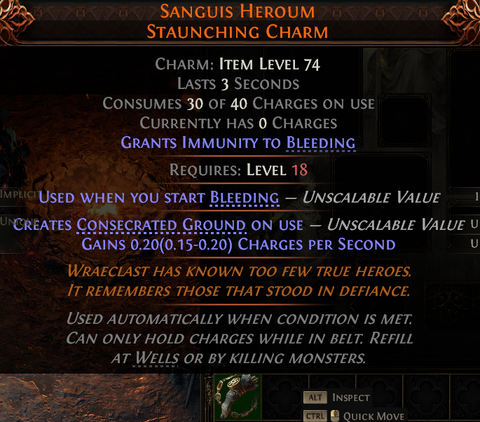 MMOJUGG Path of Exile 2 SANGUIS HEROUM STAUNCHING CHARM#1147781 Details View of Item Function and Use