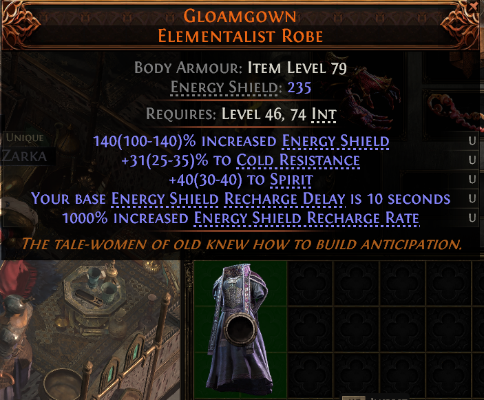 MMOJUGG Path of Exile 2 GLOAMGOWN ELEMENTALIST ROBE#1147889 Details View of Item Function and Use