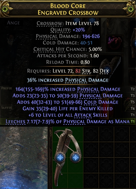 MMOJUGG Path of Exile 2 BLOOD CORE ENGRAVED CROSSBOW#1147954 Details View of Item Function and Use