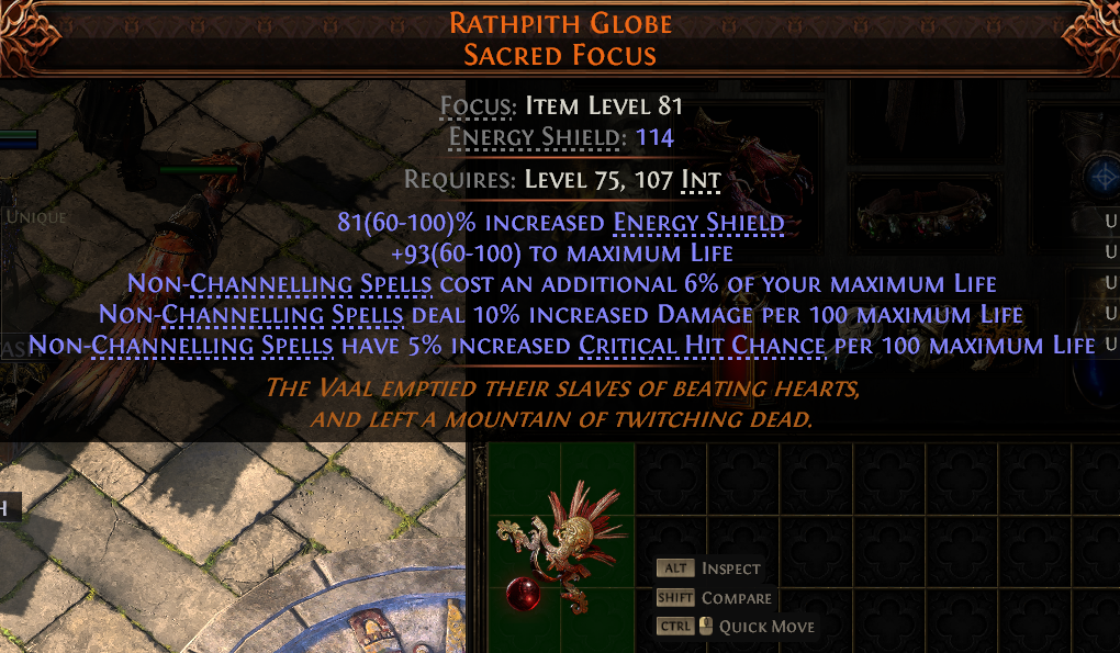 MMOJUGG Path of Exile 2 RATHPITH GLOBE SACRED FOCUS#1147989 Details View of Item Function and Use