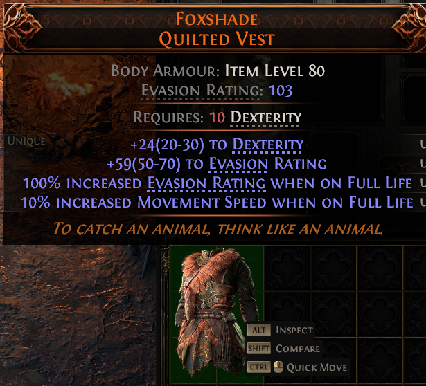 MMOJUGG Path of Exile 2 FOXSHADE QUILTED VEST#1148094 Details View of Item Function and Use