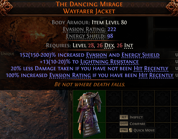 MMOJUGG Path of Exile 2 THE DANCING MIRAGE WAYFARER JACKET#1148098 Details View of Item Function and Use
