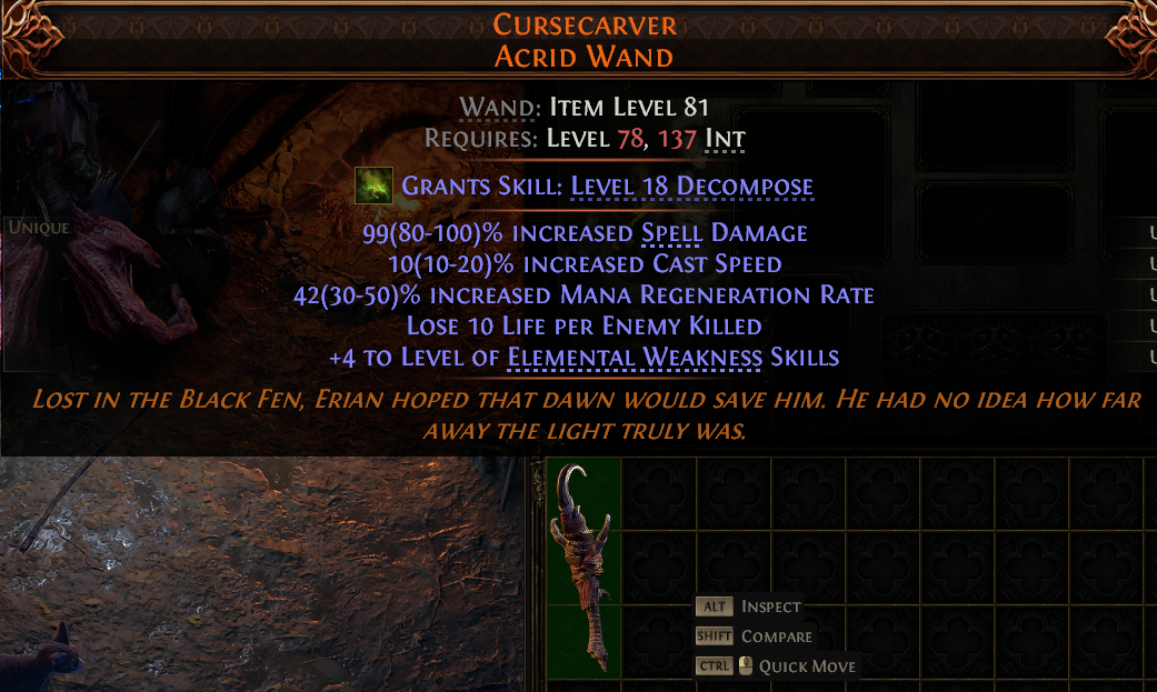 MMOJUGG Path of Exile 2 CURSECARVER ACRID WAND#1148103 Details View of Item Function and Use