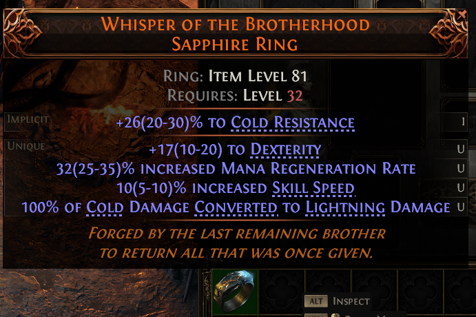 MMOJUGG Path of Exile 2 WHISPER OF THE BROTHERHOOD SAPPHIRE RING#1148112 Details View of Item Function and Use