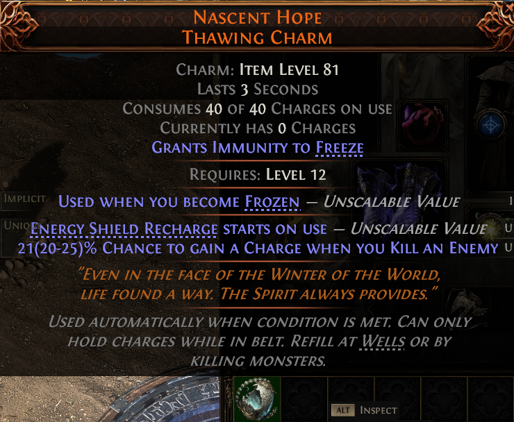 MMOJUGG Path of Exile 2 NASCENT HOPE THAWING CHARM#1148143 Details View of Item Function and Use