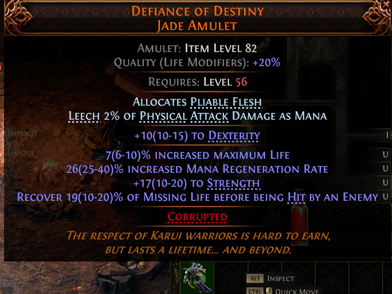 MMOJUGG Path of Exile 2 DEFIANCE OF DESTINY JADE AMULET#1148163 Details View of Item Function and Use