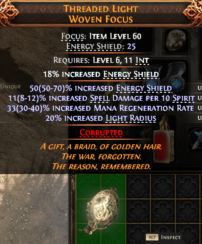 MMOJUGG Path of Exile 2 THREADED LIGHT WOVEN FOCUS#1148211 Details View of Item Function and Use