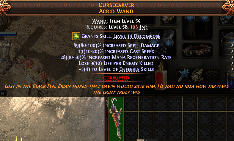 MMOJUGG Path of Exile 2 CURSECARVER ACRID WAND#1148213 Details View of Item Function and Use