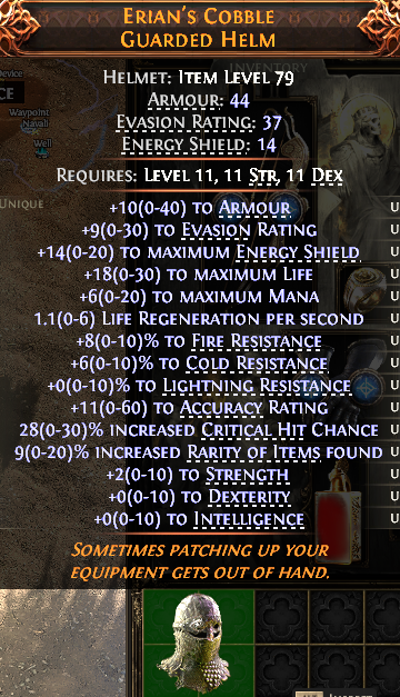 MMOJUGG Path of Exile 2 ERIAN'S COBBLE GUARDED HELM#1148215 Details View of Item Function and Use