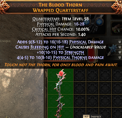 MMOJUGG Path of Exile 2 THE BLOOD THORN WRAPPED QUARTERSTAFF#1148227 Details View of Item Function and Use