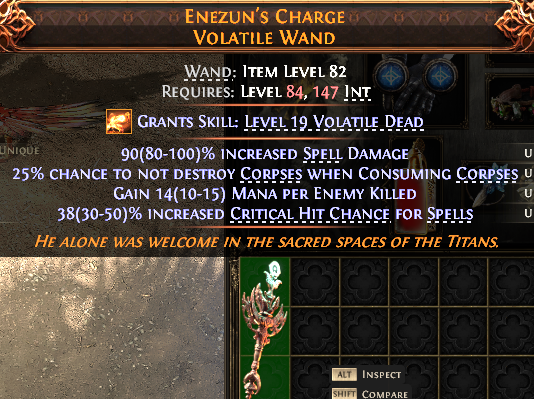 MMOJUGG Path of Exile 2 ENEZUN'S CHARGE VOLATILE WAND#1148231 Details View of Item Function and Use