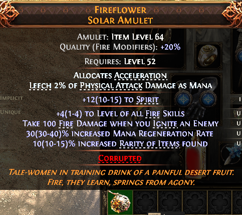 MMOJUGG Path of Exile 2 FIREFLOWER SOLAR AMULET#1148244 Details View of Item Function and Use