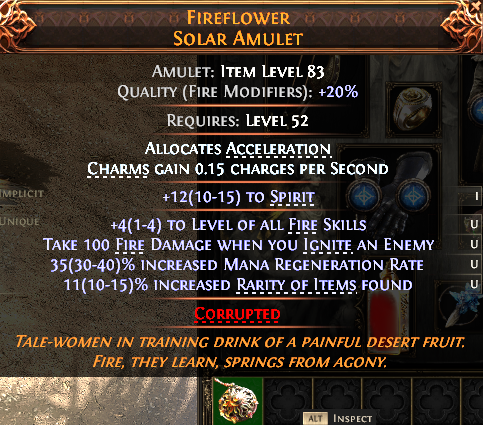 MMOJUGG Path of Exile 2 FIREFLOWER SOLAR AMULET#1148251 Details View of Item Function and Use
