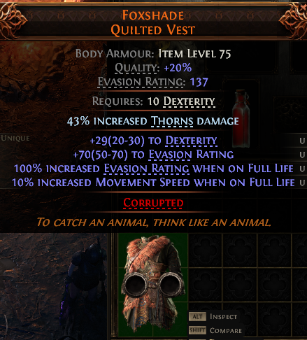 MMOJUGG Path of Exile 2 FOXSHADE QUILTED VEST#1148319 Details View of Item Function and Use