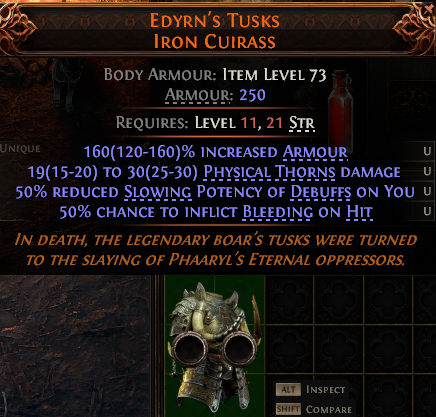 MMOJUGG Path of Exile 2 EDYRN'S TUSKS IRON CUIRASS#1148321 Details View of Item Function and Use