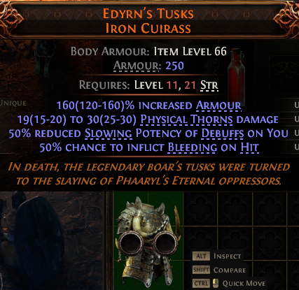MMOJUGG Path of Exile 2 EDYRN'S TUSKS IRON CUIRASS#1148324 Details View of Item Function and Use